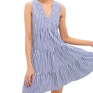 NWT Pomander Place Poplin Kenzo Dress Blue White Striped Tiered Pullover Small